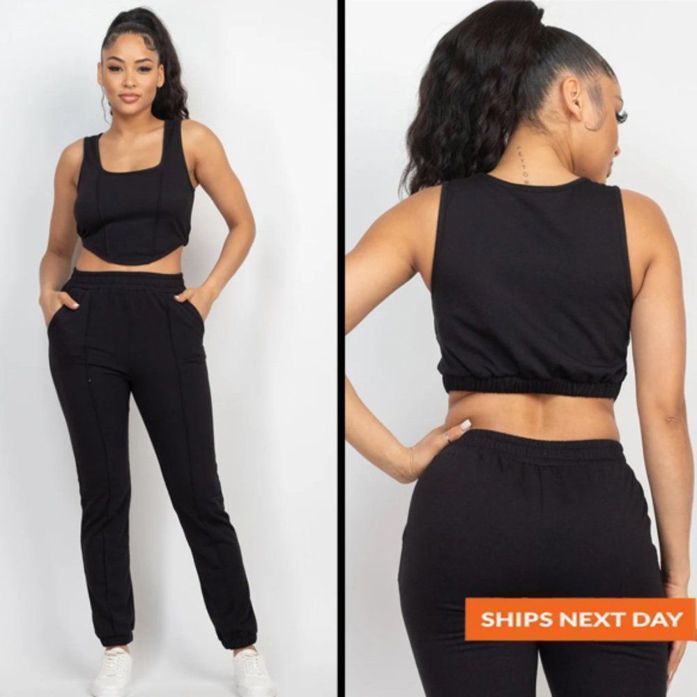 Square Corset Tank Top & Jogger Pants Set - Jogger - Jogger Set - Sweat Pants